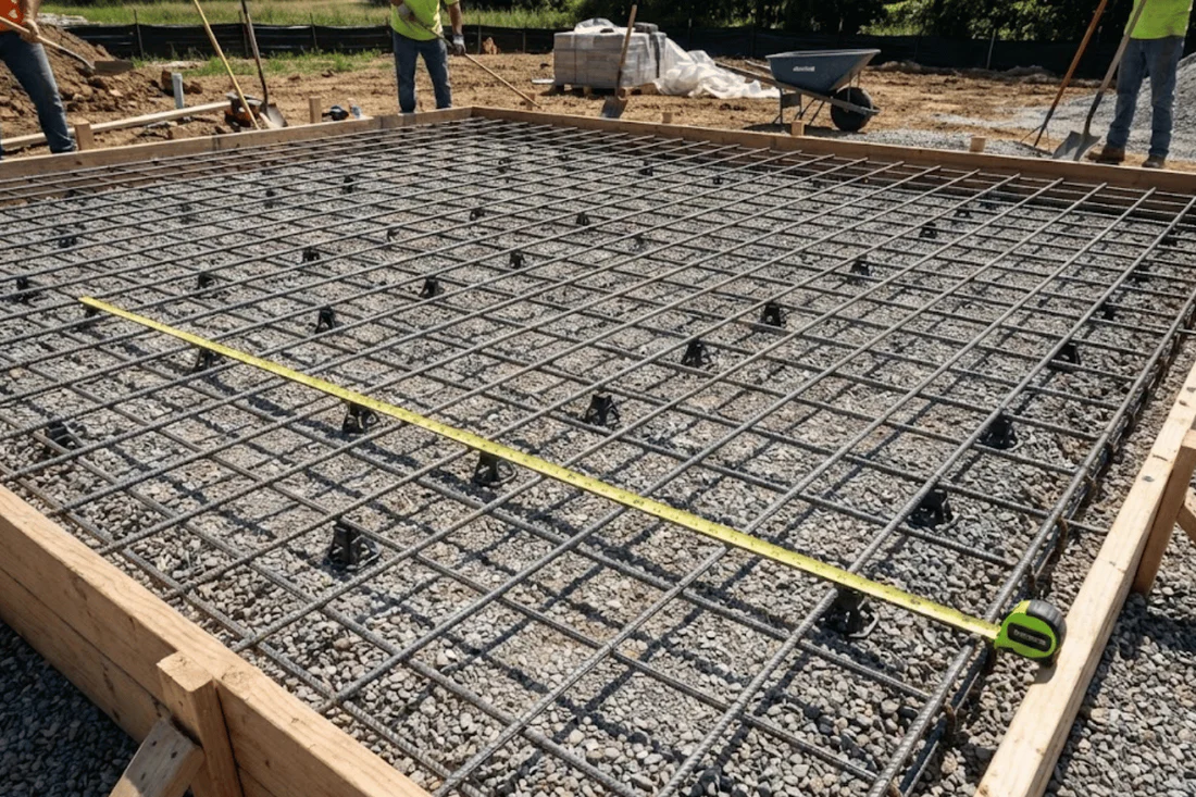 Rebar grid concrete slab preparation Fort Smith